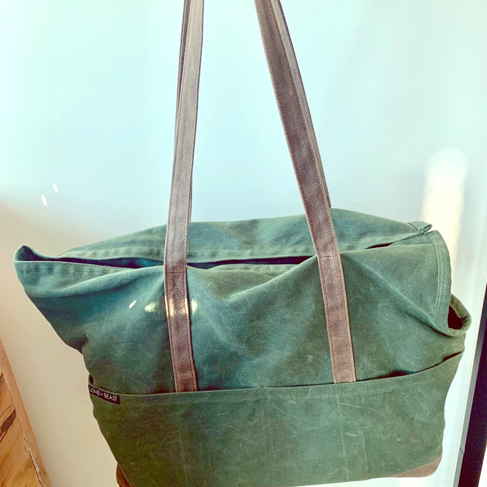 LOVE THY BEAST pet tote. Waxed canvas. Olive & Oak